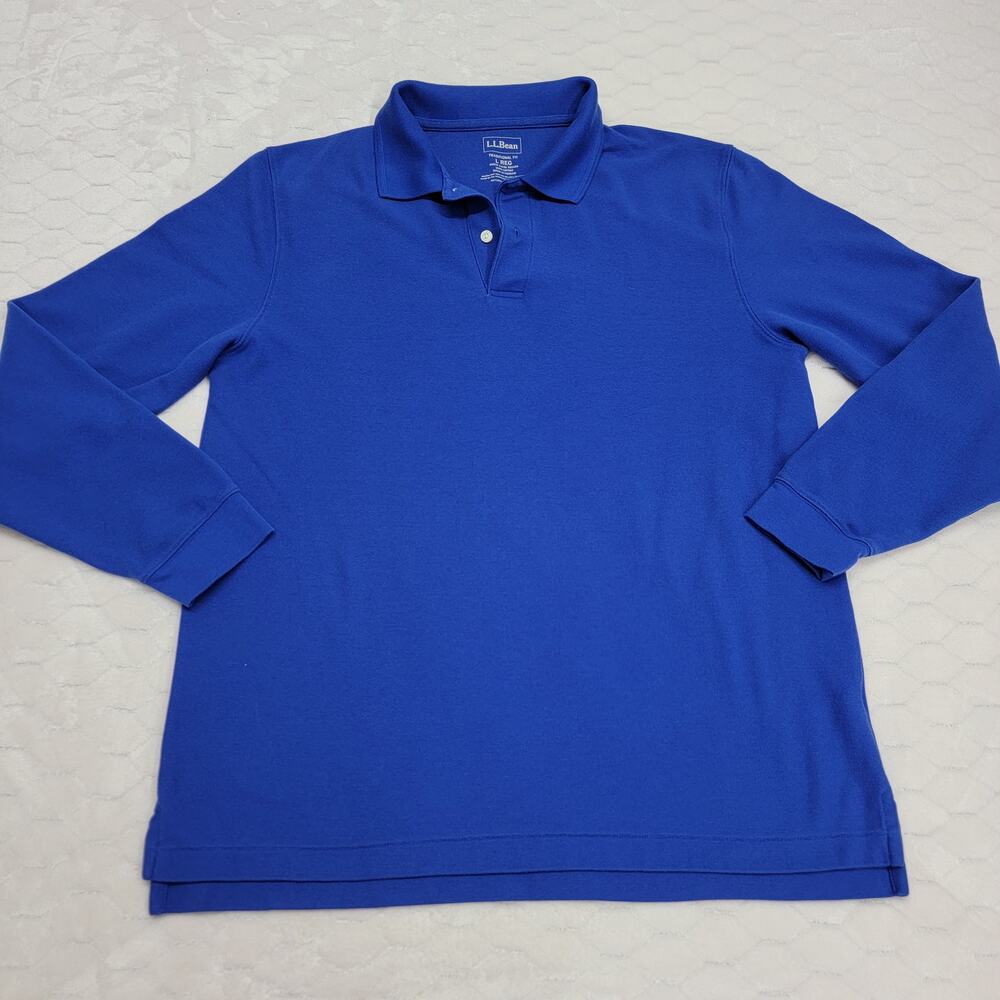 L.L.Bean Long Sleeve Polo Shirt Mens Large L Blue Double L Traditional Fit